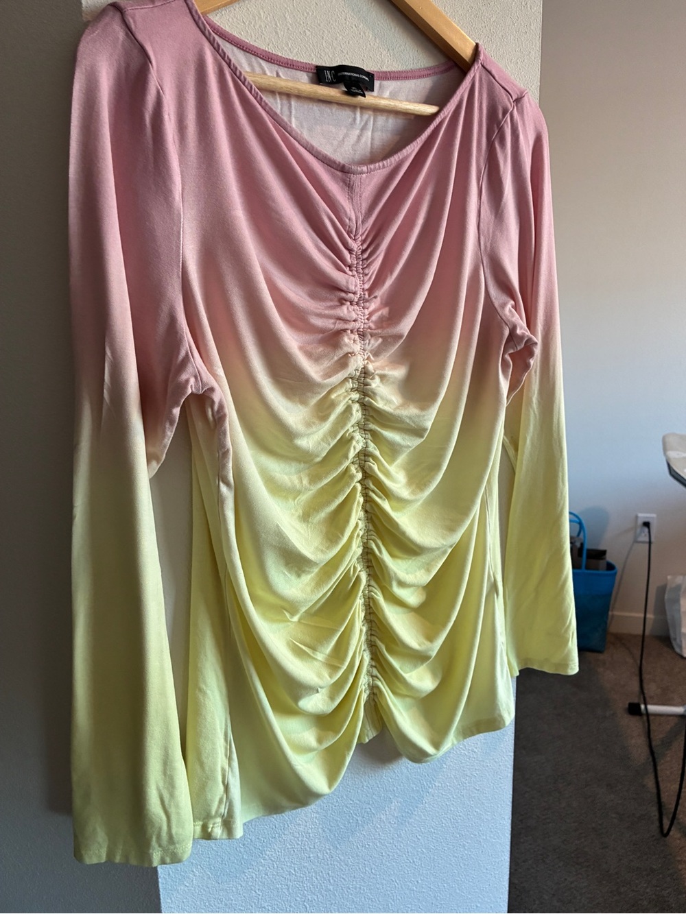 INC International Concepts Pink-to-Yellow Ombre Ruched Long Sleeve Top